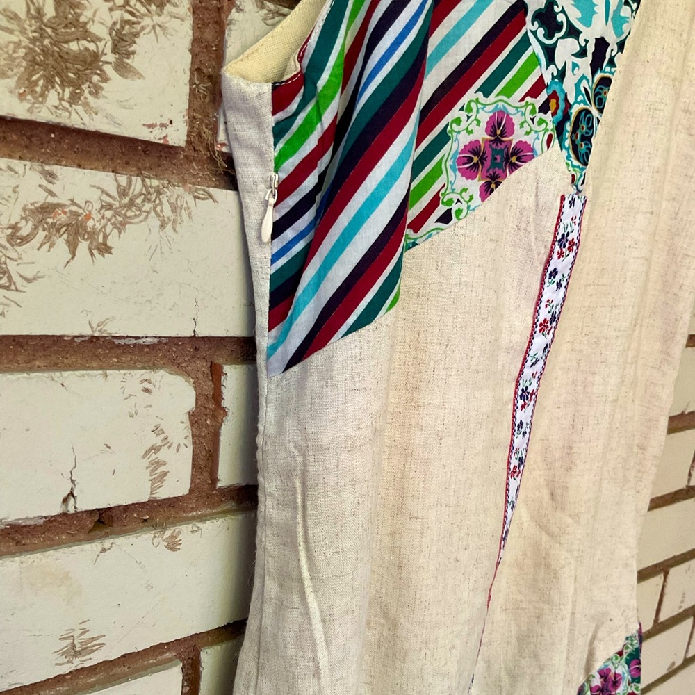 NWT Toi Et Moi Boho Ruffle Mixed Media Print Sleeveless Dress Button Detail M - Picture 7 of 8